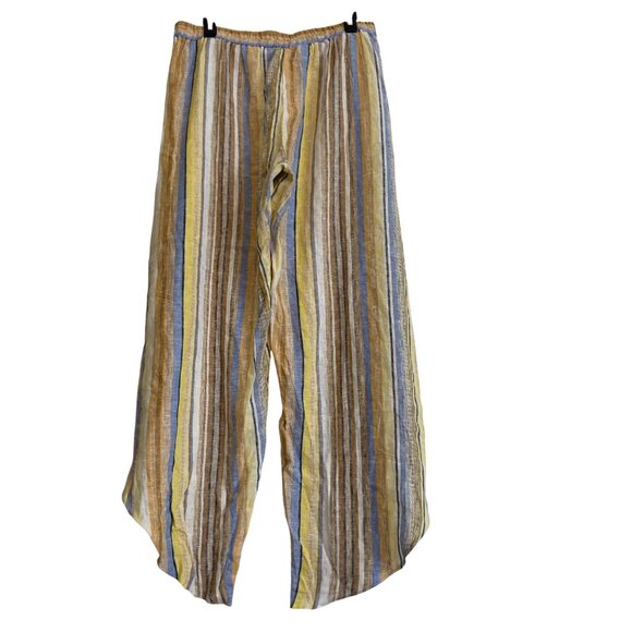 Drew Striped Linen-Blend Pants‎ Size L Wide Leg Bohemian Coastal Comfort Artsy - Picture 13 of 13